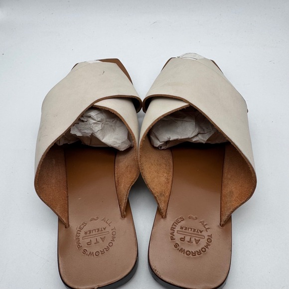 ATP Atelier Sandals Cream Square Toe Flat Women 39 Made in Italy - Picture 4 of 7
